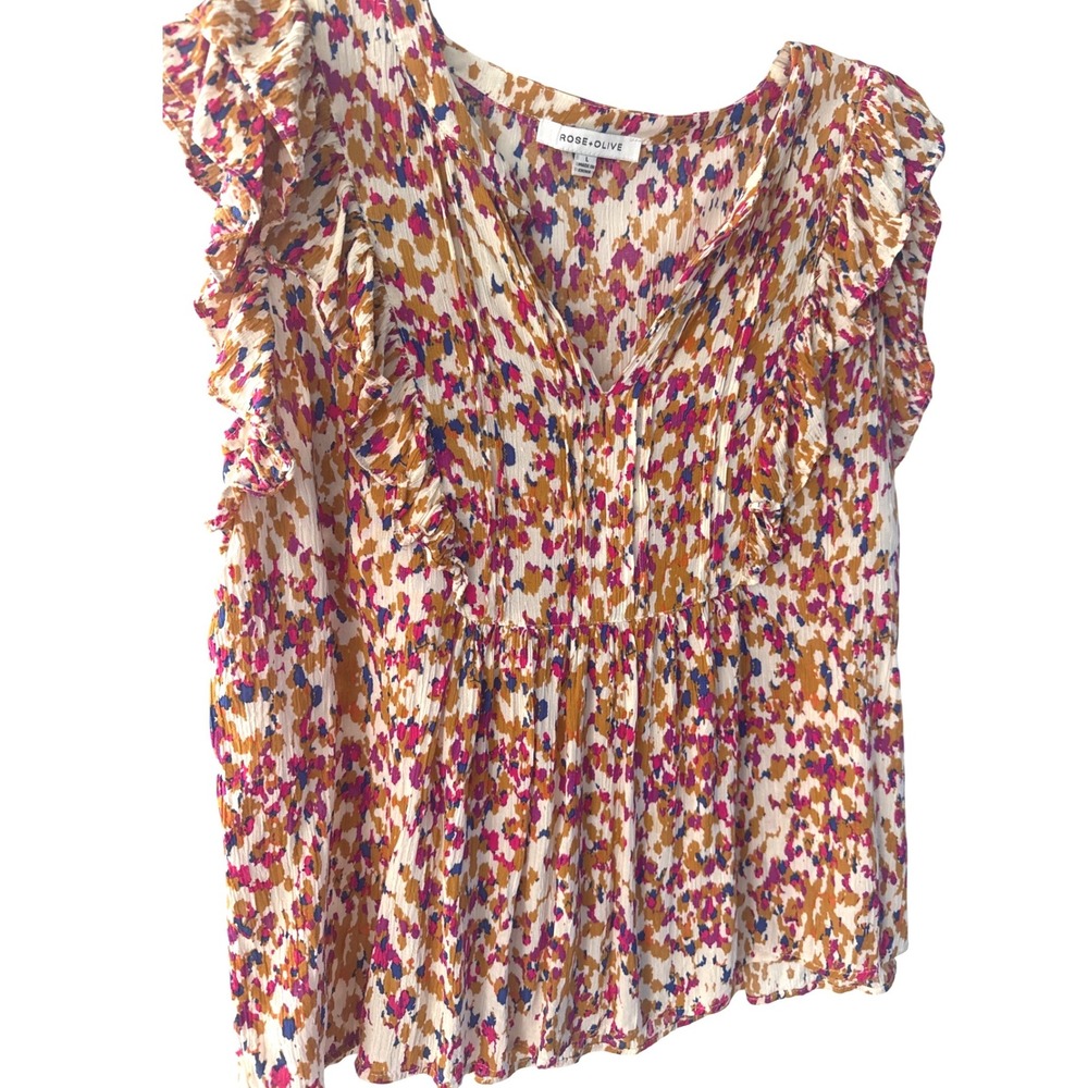Rose & Olive women's multicolored floral ruffled sleeve peasant blouse large